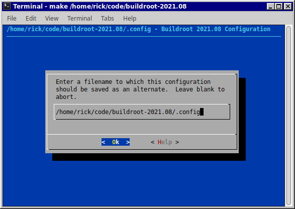 Save dialog for the Buildroot config