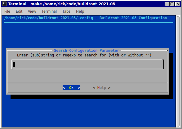 A screenshot of the buildroot search dialog